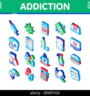 Dépendance mauvaises habitudes Isométrique icônes définir le vecteur Illustration de Vecteur