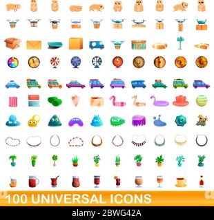 100 icônes universelles set. Cartoon illustration de 100 icônes universelles vector set isolé sur fond blanc Illustration de Vecteur