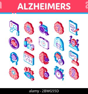 Maladie d'Alzheimer Isométrique icônes définir vecteur Illustration de Vecteur