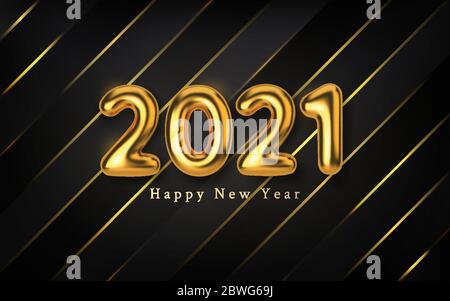 Bonne année 2021. 3D réaliste illustration or chiffres métalliques inscription . Texte métallique or abstrait pour le motif de bannière. Vecteur horizontal Illustration de Vecteur