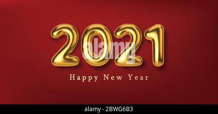 Bonne année 2021. 3D réaliste illustration or chiffres métalliques inscription . Texte métallique or abstrait pour le motif de bannière. Vecteur horizontal Illustration de Vecteur