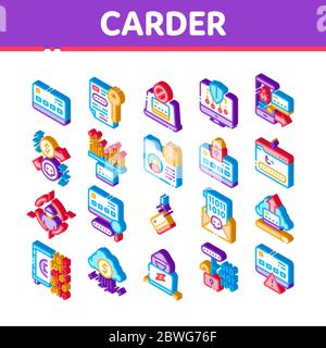 Carder Hacker Isométrique éléments icônes définir le vecteur Illustration de Vecteur