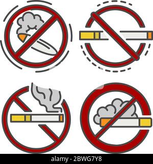 No Smoking sign icon set style du contour, Illustration de Vecteur