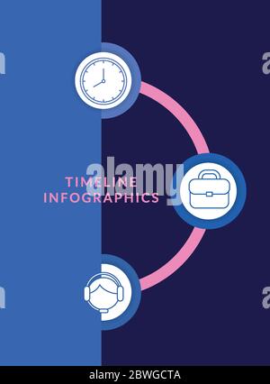 Graphique de la chronologie avec valise d'horloge et icônes de centre d'appels conception vectorielle Illustration de Vecteur