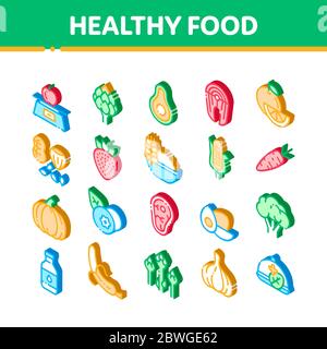 Ensemble d'icônes isométriques vectorielles pour aliments sains Illustration de Vecteur