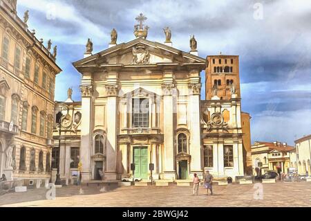 Mantua Cathedral peinture colorée, Mantua, Lombardie, Italie Banque D'Images