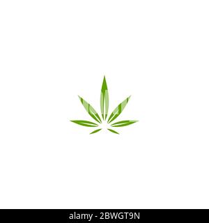 Feuille de chanvre ou de cannabis verte isolée sur blanc. Huile de CBD, cannabis, signe médical de marijuana. Logo de l'industrie écologique. Illustration vectorielle. Illustration de Vecteur