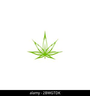 Feuille de chanvre ou de cannabis verte isolée sur blanc. Huile de CBD, cannabis, signe médical de marijuana. Logo de l'industrie écologique. Illustration vectorielle. Illustration de Vecteur