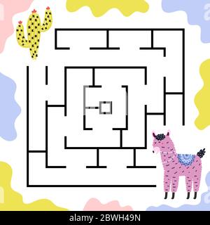 Aide llama pour obtenir le cactus. Jeu de labyrinthe pour les enfants Illustration de Vecteur