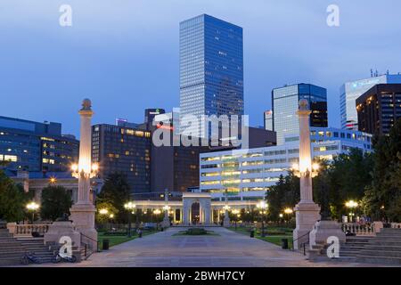 Civic Center Park & Skyline, Denver, Colorado, États-Unis Banque D'Images