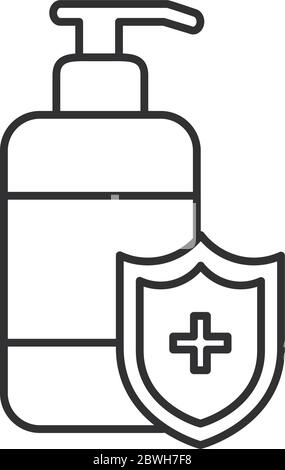 icône de bouteille de savon et de bouclier médical sur fond blanc, style de trait, illustration vectorielle Illustration de Vecteur