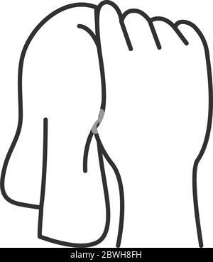 main avec icône de serviette sur fond blanc, style de ligne, illustration vectorielle Illustration de Vecteur