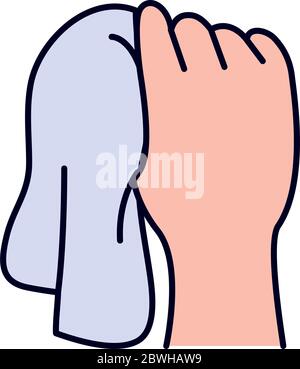 main avec une icône de serviette sur fond blanc, style de ligne et de remplissage, illustration vectorielle Illustration de Vecteur