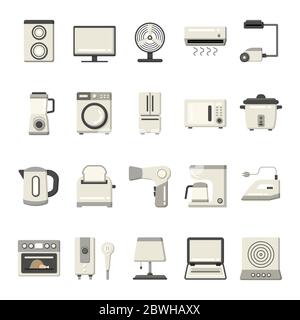 ensemble de 20 icônes plates pour appareils ménagers. Illustration de Vecteur