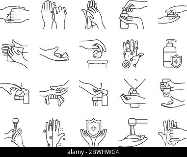 icône de robinet et de lavage des mains sur fond blanc, style de ligne, illustration vectorielle Illustration de Vecteur