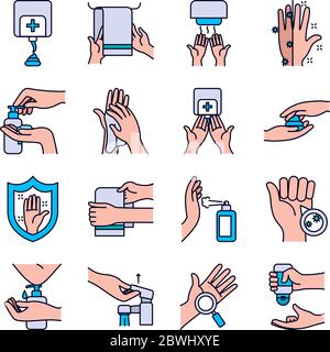 serviettes et icône de lavage des mains sur fond blanc, style de ligne et de remplissage, illustration vectorielle Illustration de Vecteur
