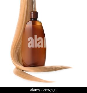 Bouteille de shampooing pour cheveux blonds sur fond blanc Banque D'Images