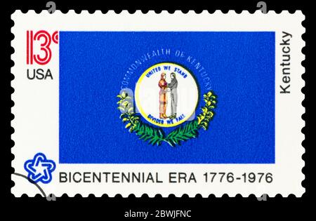 ÉTATS-UNIS D'AMÉRIQUE - VERS 1976 : timbre imprimé aux États-Unis dédié au Kentucky, vers 1976. Banque D'Images