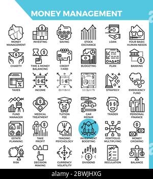 Concept de gestion de l'argent en ligne détaillée icons set dans l'icône de la ligne moderne de style pour l'interface utilisateur, ux, web app design Illustration de Vecteur