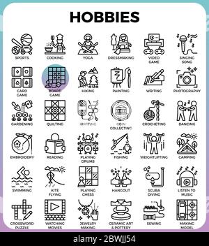 Hobbies et intérêts lignes détaillées icônes définies dans le style moderne de ligne d'icône pour l'interface utilisateur, ux, web, conception d'application Illustration de Vecteur