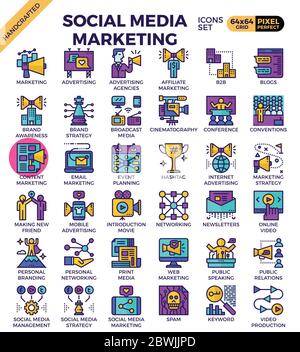 Concept de marketing de médias sociaux icônes d'entreprise détaillées de ligne dans le style moderne d'icône de ligne pour l'interface utilisateur, ux, site Web, Web, conception graphique d'application Illustration de Vecteur