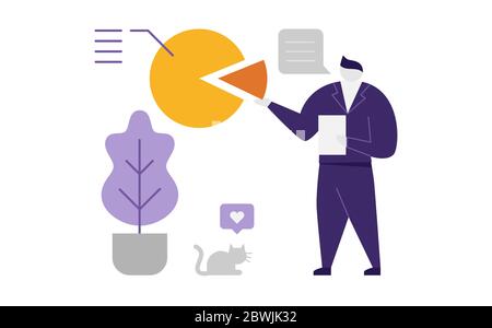 Résumé homme d'affaires donner un rapport de présentation dans un lieu de travail occasionnel avec un chat Illustration de Vecteur