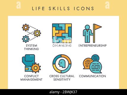 Icônes de concept de compétences de vie pour le Web, l'application, la présentation, etc Illustration de Vecteur