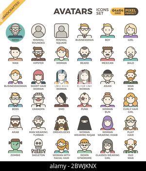 Icônes de ligne d'avatar de diversité humaine définies dans un style d'icône de ligne moderne pour l'interface utilisateur, ux, site Web, Web, conception graphique d'application Illustration de Vecteur