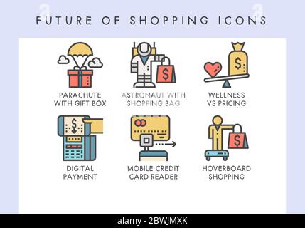 L'avenir des icônes de concept d'achat pour le site Web, blog, application, présentation, etc Illustration de Vecteur