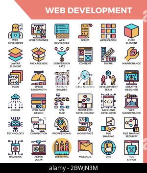 Concept de développement Web icons set en ligne détaillée sur l'icône de la ligne moderne de style pour l'interface utilisateur, ux, web app design Illustration de Vecteur