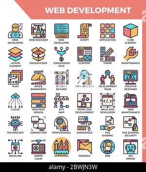 Concept de développement Web icons set en ligne détaillée sur l'icône de la ligne moderne de style pour l'interface utilisateur, ux, web app design Illustration de Vecteur