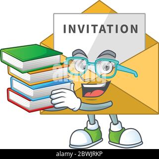 Une mascotte conception de message d'invitation étudiant ayant des livres Illustration de Vecteur