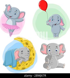 Les éléphants Cartoon collection avec différentes actions Illustration de Vecteur
