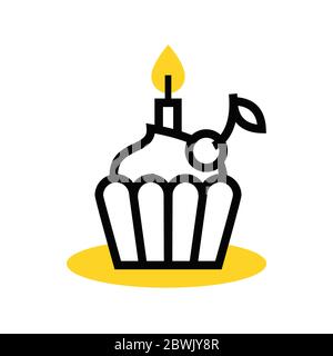 Icône de cupcake avec bougie et cerise sur le fond blanc. Illustration de Vecteur