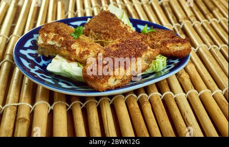 Filets de poisson Tex-Mex, filets de poisson blanc cuits dans un bain de salsa maison. Banque D'Images