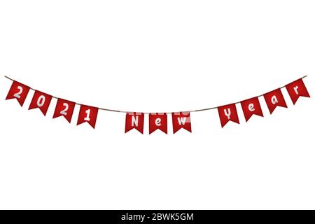Guirlande drapeau du nouvel an 2021. Décoration rouge. Illustration vectorielle. Illustration de Vecteur