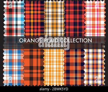 Collection de motifs écossais orange sans couture - la collection de motifs écossais orange sans couture comprend 10 motifs adaptés aux textiles de mode Illustration de Vecteur