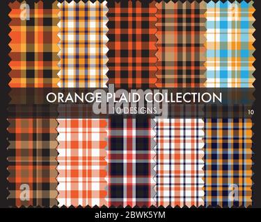 Collection de motifs écossais orange sans couture - la collection de motifs écossais orange sans couture comprend 10 motifs adaptés aux textiles de mode Illustration de Vecteur