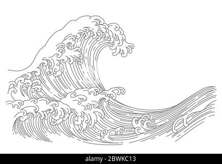Illustration vectorielle style art style ligne d'onde orientale du grand Japon isolée sur fond blanc. Illustration de Vecteur