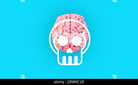 rendu 3d du cerveau rose minimal avec illustration du crâne Banque D'Images