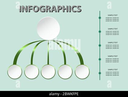 Organigramme infographique avec cinq étiquettes de cercle et chronologie prête pour votre texte. Illustration de Vecteur