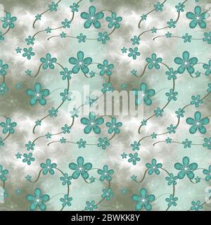 Motif fleuri sans couture dans des tons pastel. Arrière-plan transparent. Motif sans couture avec fleurs turquoise. Banque D'Images