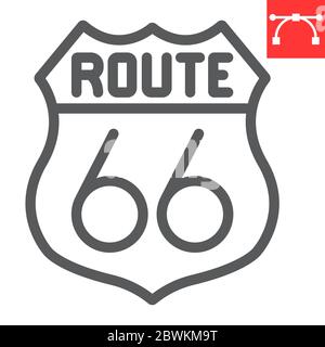 Icône de soixante six lignes, amérique et état, graphiques vectoriels de signalisation, icône linéaire de contour modifiable, eps 10. Illustration de Vecteur