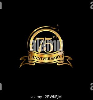logo du 75e anniversaire couleur dorée avec anneau et ruban doré pour célébrer l'anniversaire. EPS10 Illustration de Vecteur