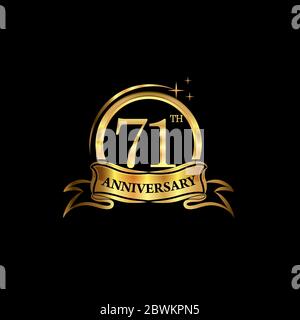 design du 71 e anniversaire logo couleur dorée avec anneau et ruban doré pour célébrer l'anniversaire. EPS10 Illustration de Vecteur