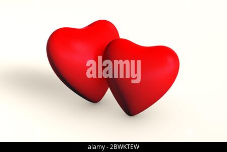 deux coeurs rouges dans la relation d'amour rendu 3d concept isolé sur fond blanc Banque D'Images