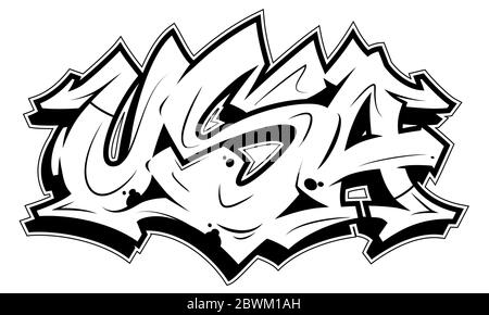 Lettrage USA dans un style graffiti lisible. Bannière vectorielle isolée sur fond blanc. Illustration de Vecteur