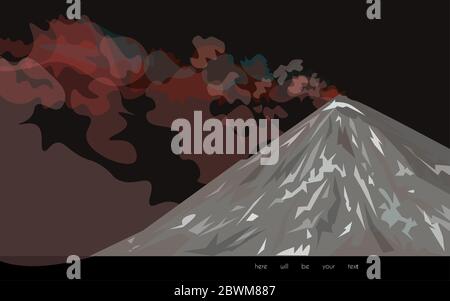 Image d'un volcan sur fond sombre. L'illustration vectorielle est de couleur marron, noire, rouge, rouge et rouge. Eps10 Banque D'Images