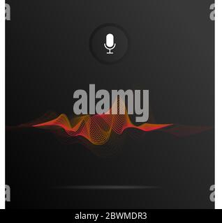 Assistant vocal. Illustration vectorielle avec icône de microphone et onde musicale sur fond noir Illustration de Vecteur