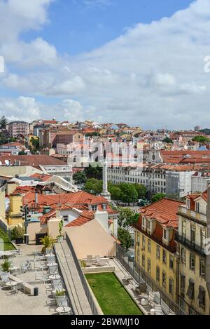 LISBONNE, PORTUGAL - 3 JUILLET 2019: Vue de l'Elevador de Santa Justa à la vieille partie de Lisbonne Banque D'Images